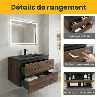 Meuble-Lavabo Mural 30po Noyer avec Comptoir de Quartz d'ingénierie Noir