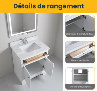 24" White Freestanding Single Sink Bathroom Vanity with Engineered Calcutta Marble Countertop