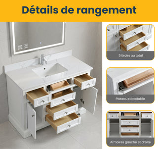 Meuble-Lavabo Autoportant 48po Blanc avec Comptoir de Marbre Ingénierie Calcutta