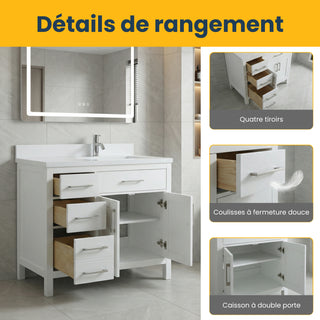 36" White Freestanding Bathroom Vanity with Engineered White Marble Countertop