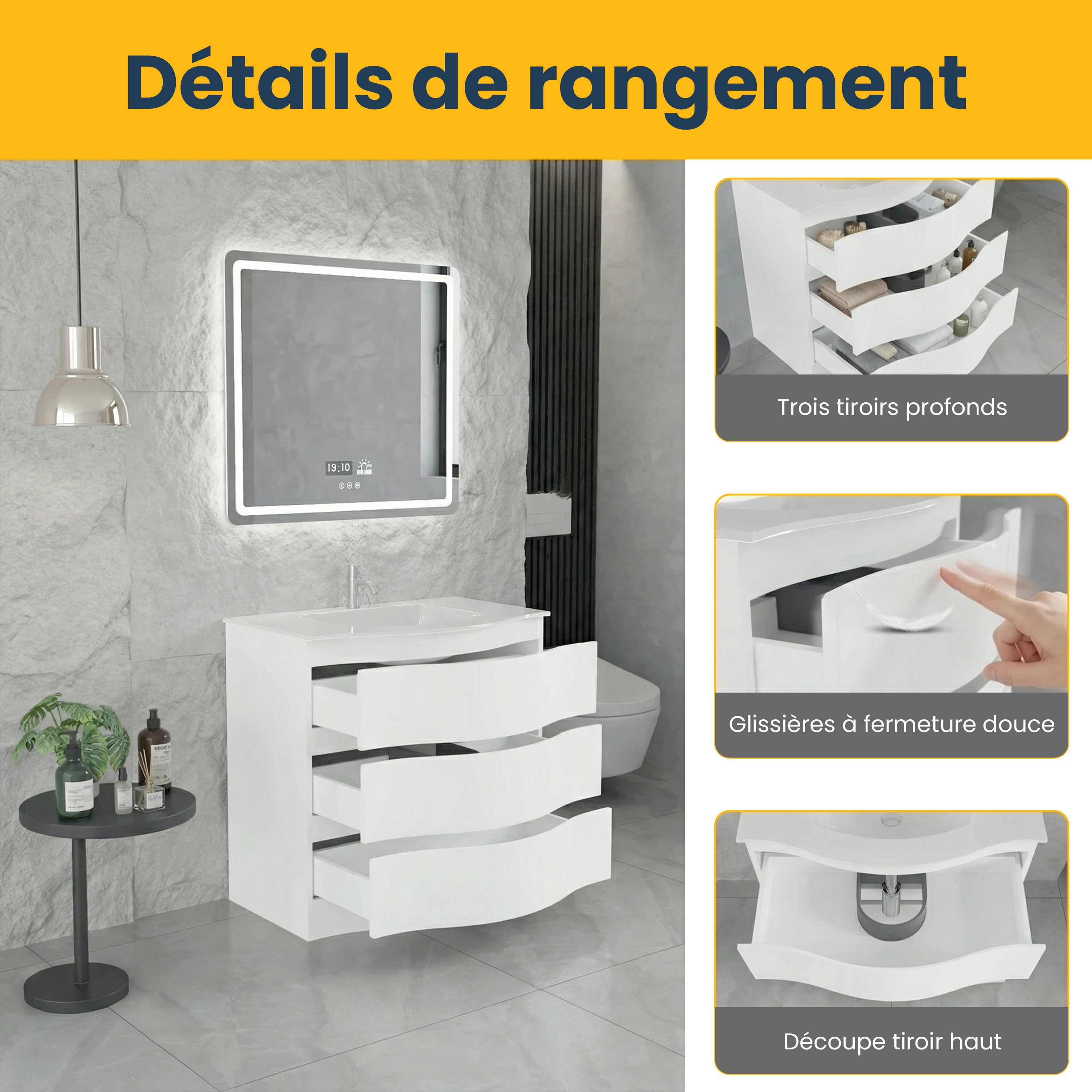 30" Matte White Freestanding Single Sink Bathroom Vanity with White Glass Countertop