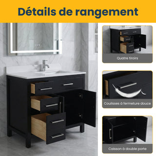 36" Black Freestanding Single Sink Bathroom Vanity with Engineered Calcutta Marble Countertop