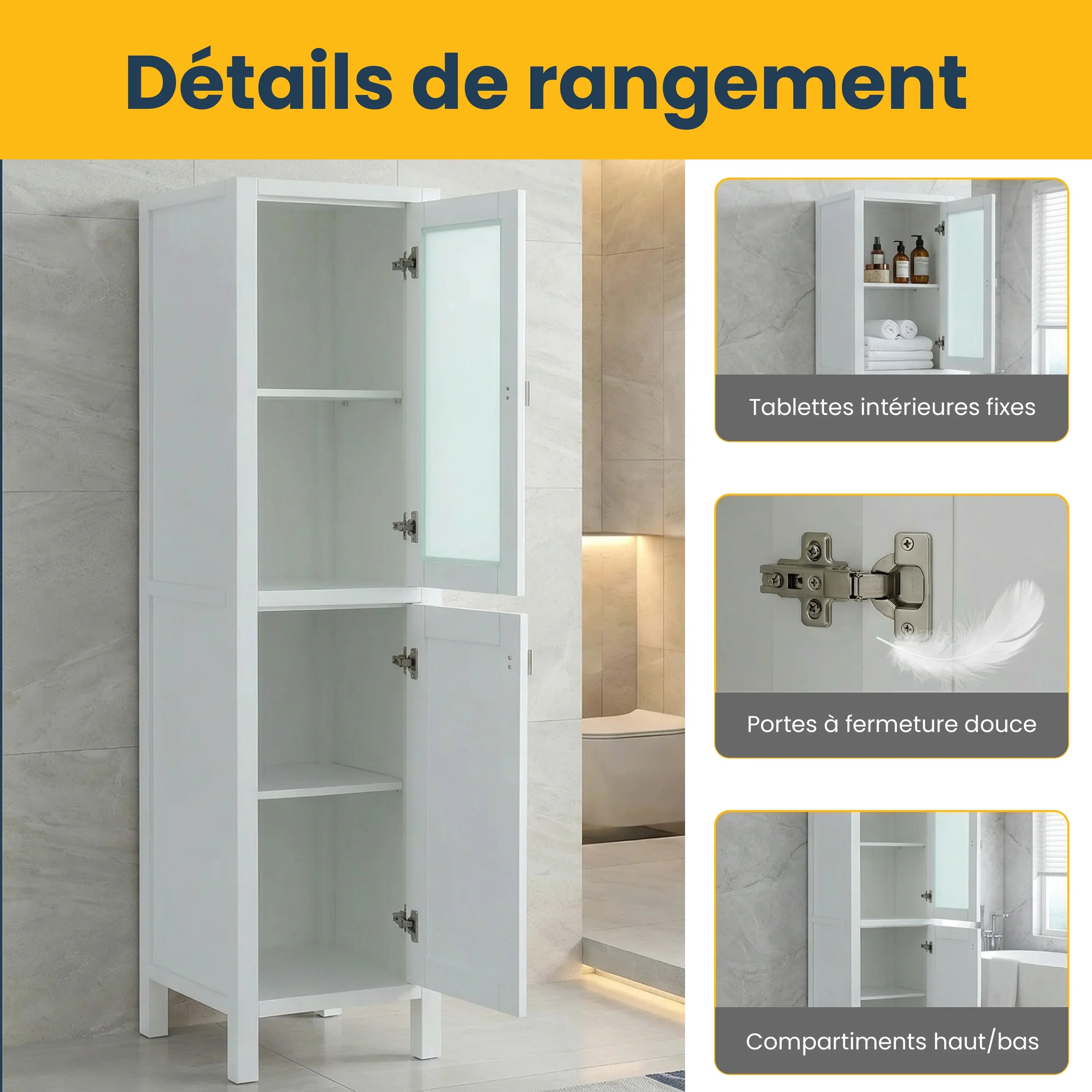 Armoire à linge de salle de bain autoportante - Collection Bilbao blanche