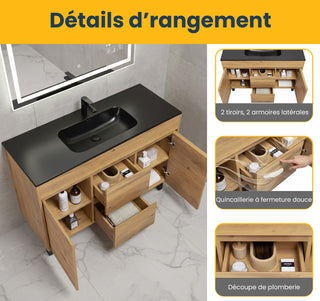 48" Frosted Oak Freestanding Single Sink Bathroom Vanity with Black Ceramic Countetop