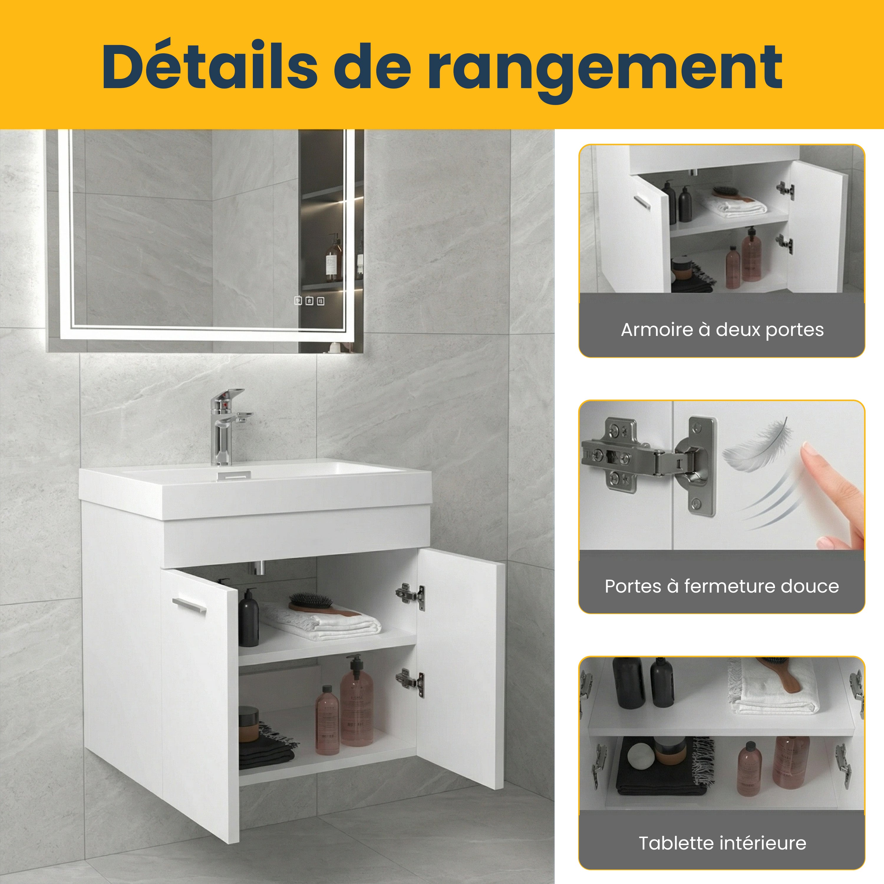 20" White Wall-Mount Single Sink Bathroom Vanity with White Polymarble Countertop