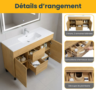 Meuble-Lavabo Autoportant 48 po Chêne Givré avec Comptoir de Céramique Blanc