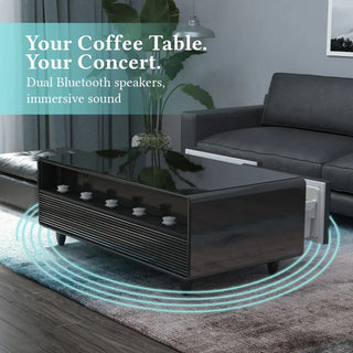 SERA Smart Coffee Table with Refrigerated Drawers, Bluetooth Speakers, Wireless Charging & LED Touch Control - White / Dark Grey / Brown