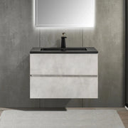 30" Grey Wall Mount Bathroom Vanity with Black Engineered Quartz Countertop