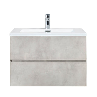 30" Grey Wall Mount Single Sink Bathroom Vanity with White Polymarble Countertop