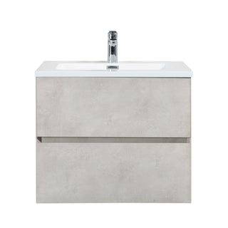 24" Grey Wall Mount Single Sink Bathroom Vanity with White Polymarble Countertop