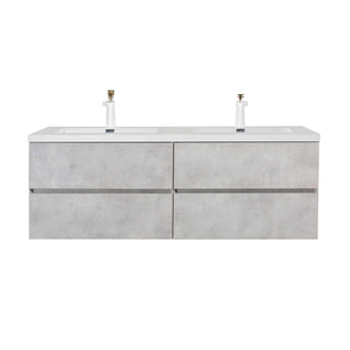 60" Grey Wall Mount Double Sink Bathroom Vanity with White Polymarble Countertop