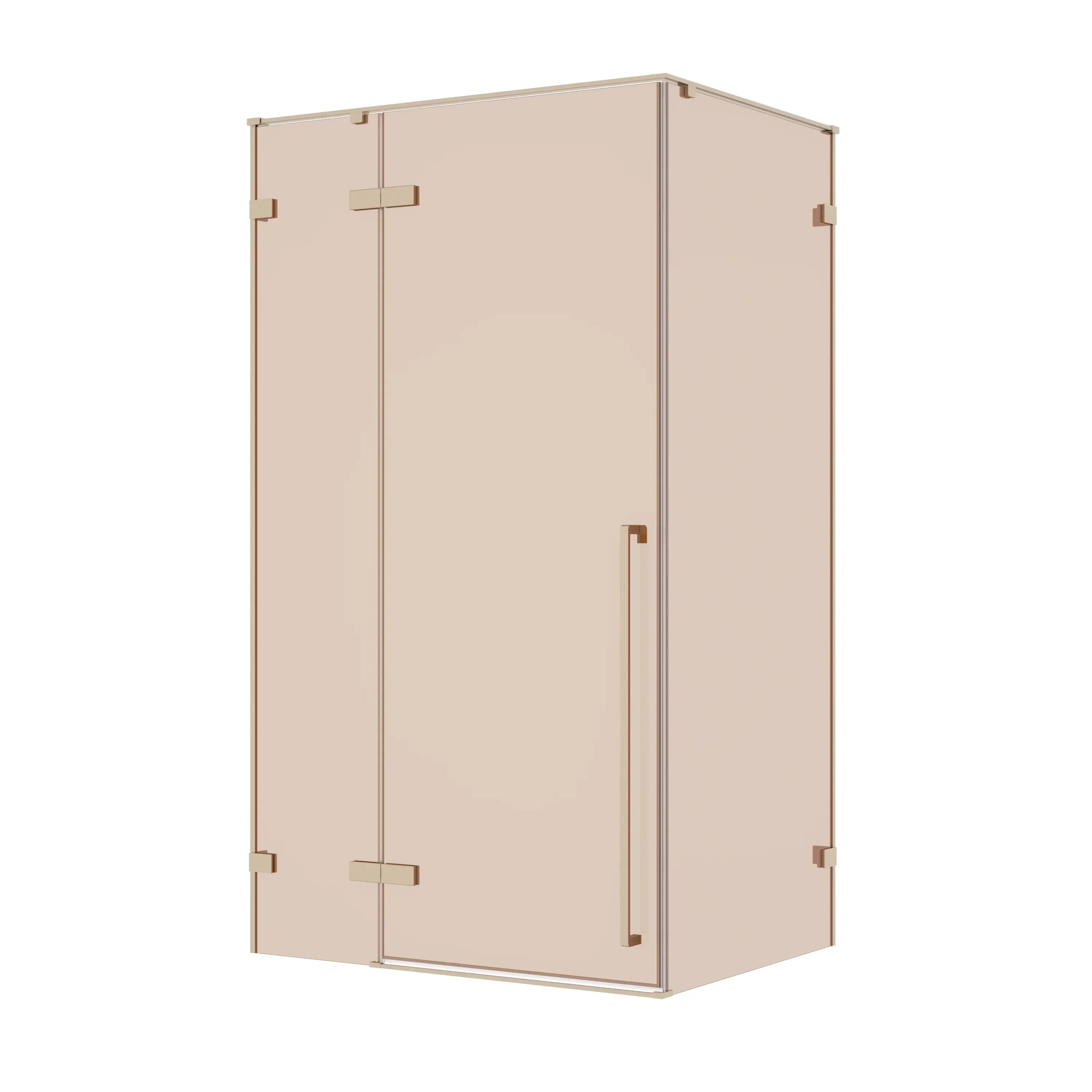 Porte de Douche Pivotante Or Brossé 60po x 79po avec Verre Brun et Panneau Latéral 36po