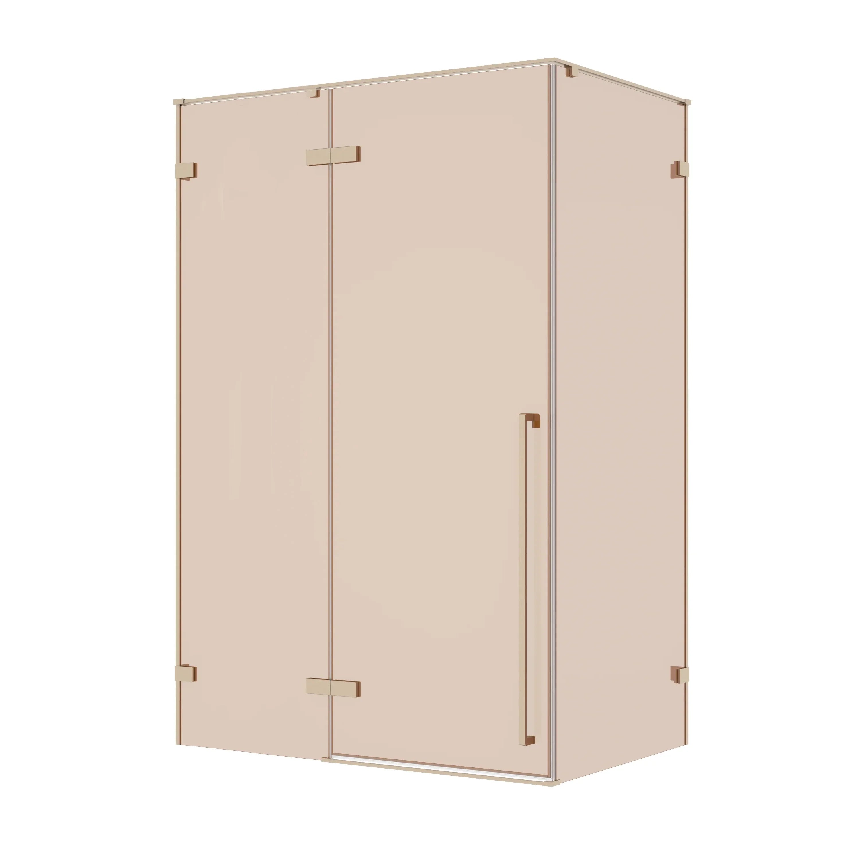 57.6"–58" x 79" Brushed Gold Reversible Pivot Shower Door with Brown Tinted Glass & 30.2"–30.5" Side Panel