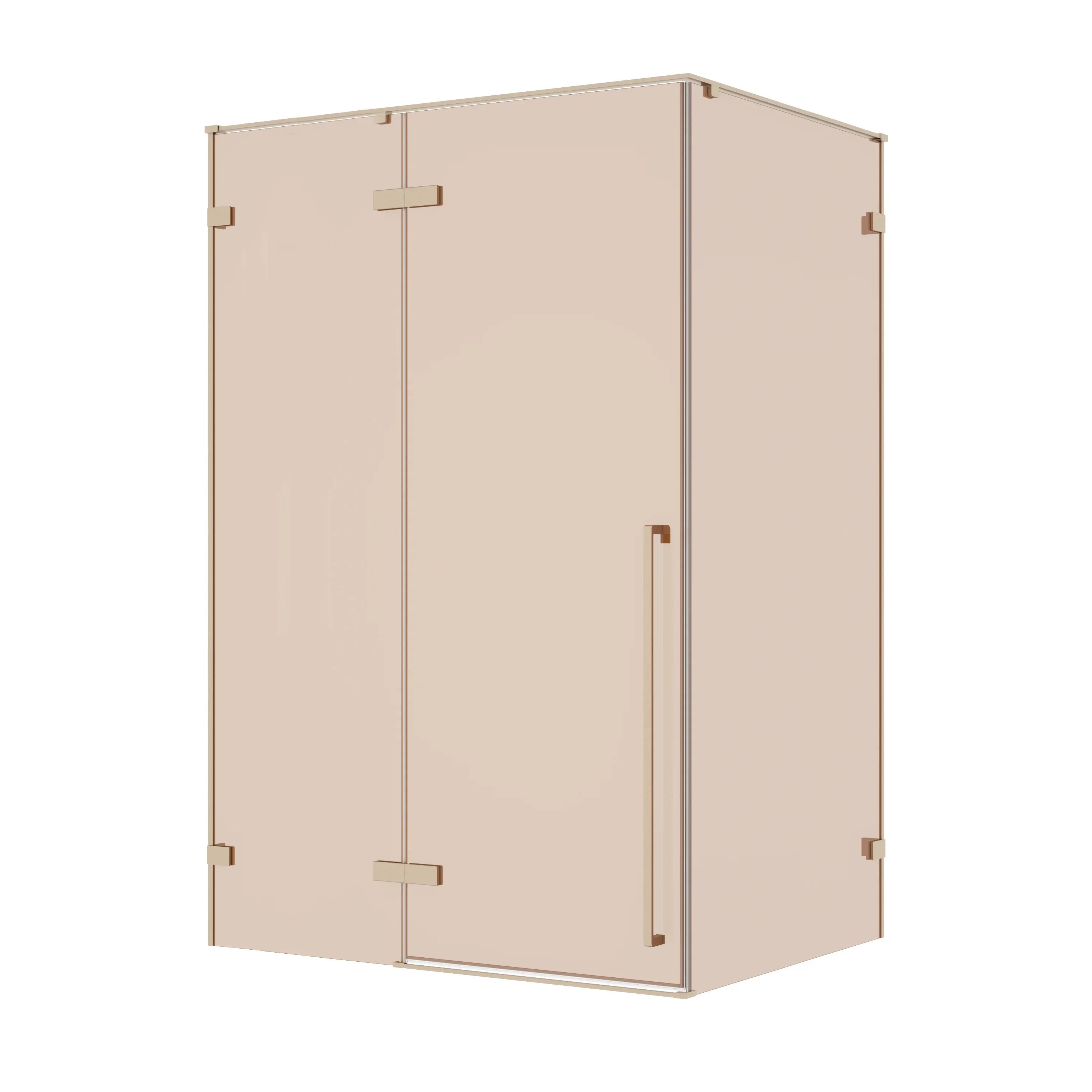 57.6"–58" x 79" Brushed Gold Pivot Shower Door with Brown Tinted Glass & 34.1"–34.5" Side Panel