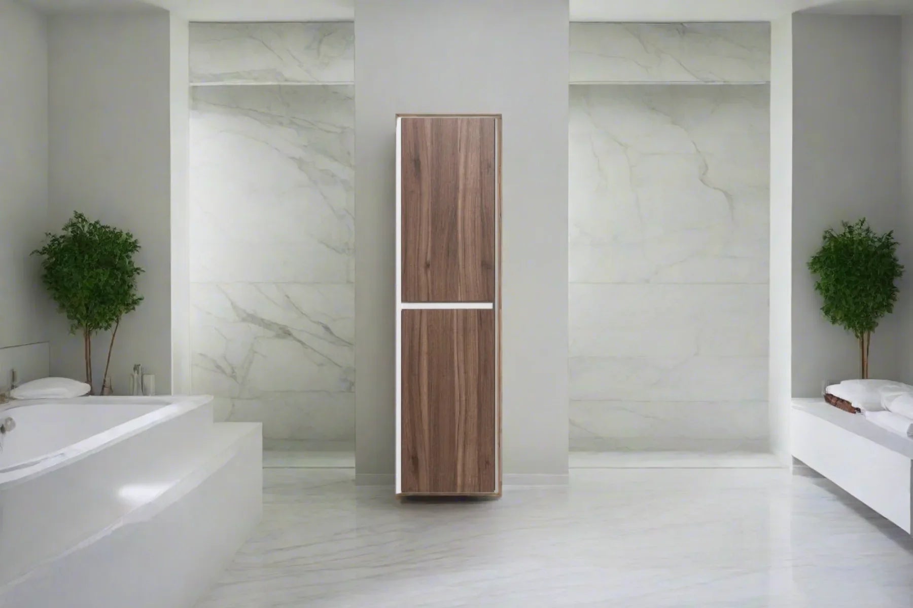 Bathroom Wall Hung Linen Cabinet - Walnut Fleur