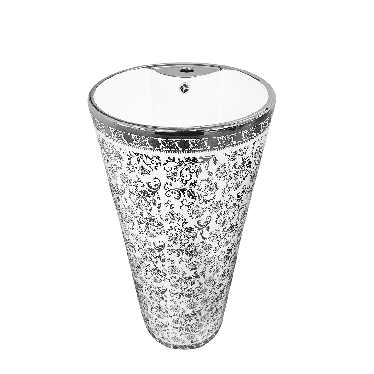 16" Floral Ceramic Pedestal Sink in White and Silver