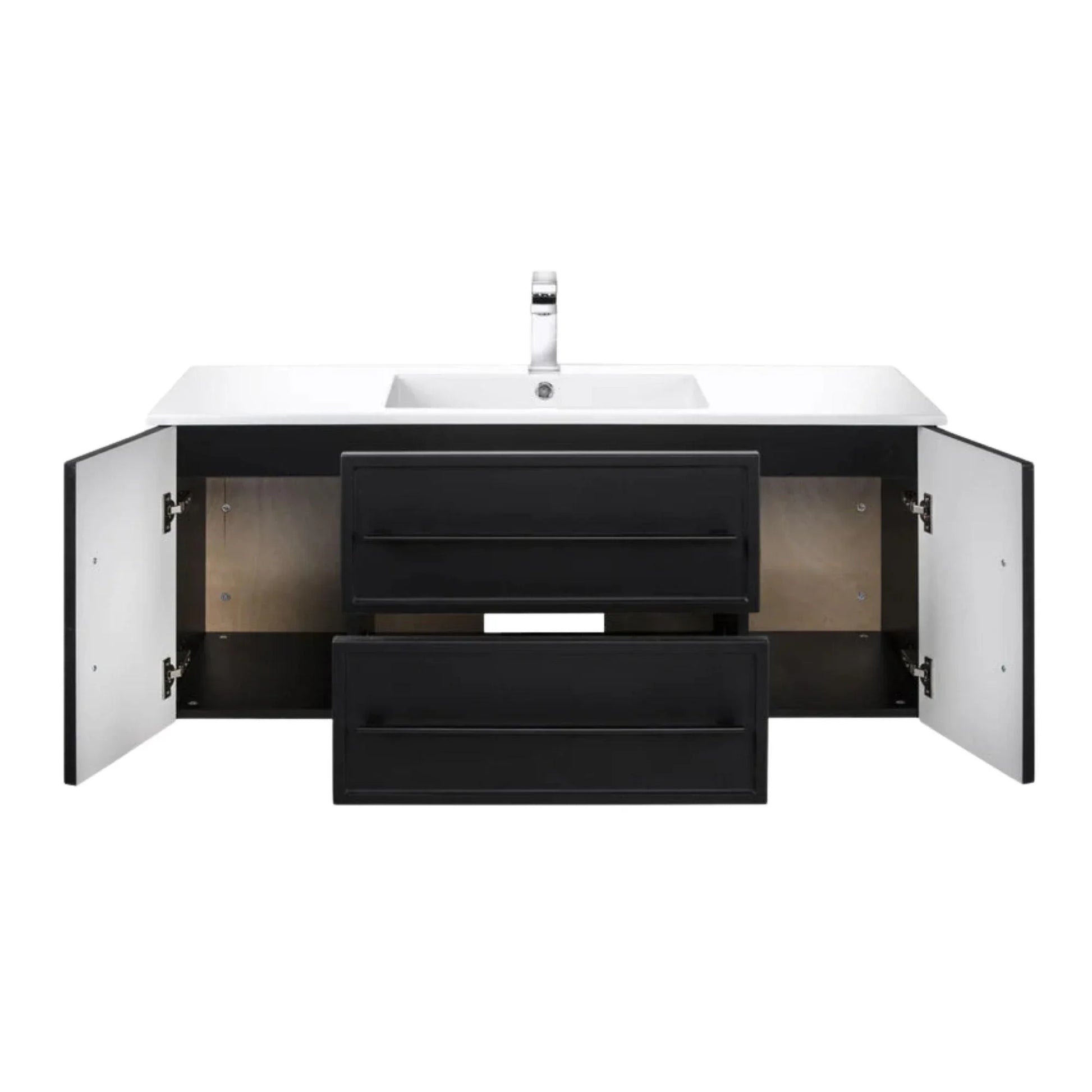 48" Black Wall Mount Single Sink Bathroom Vanity with White Acrylic Countertop : Milano Collection - Golden Elite Deco