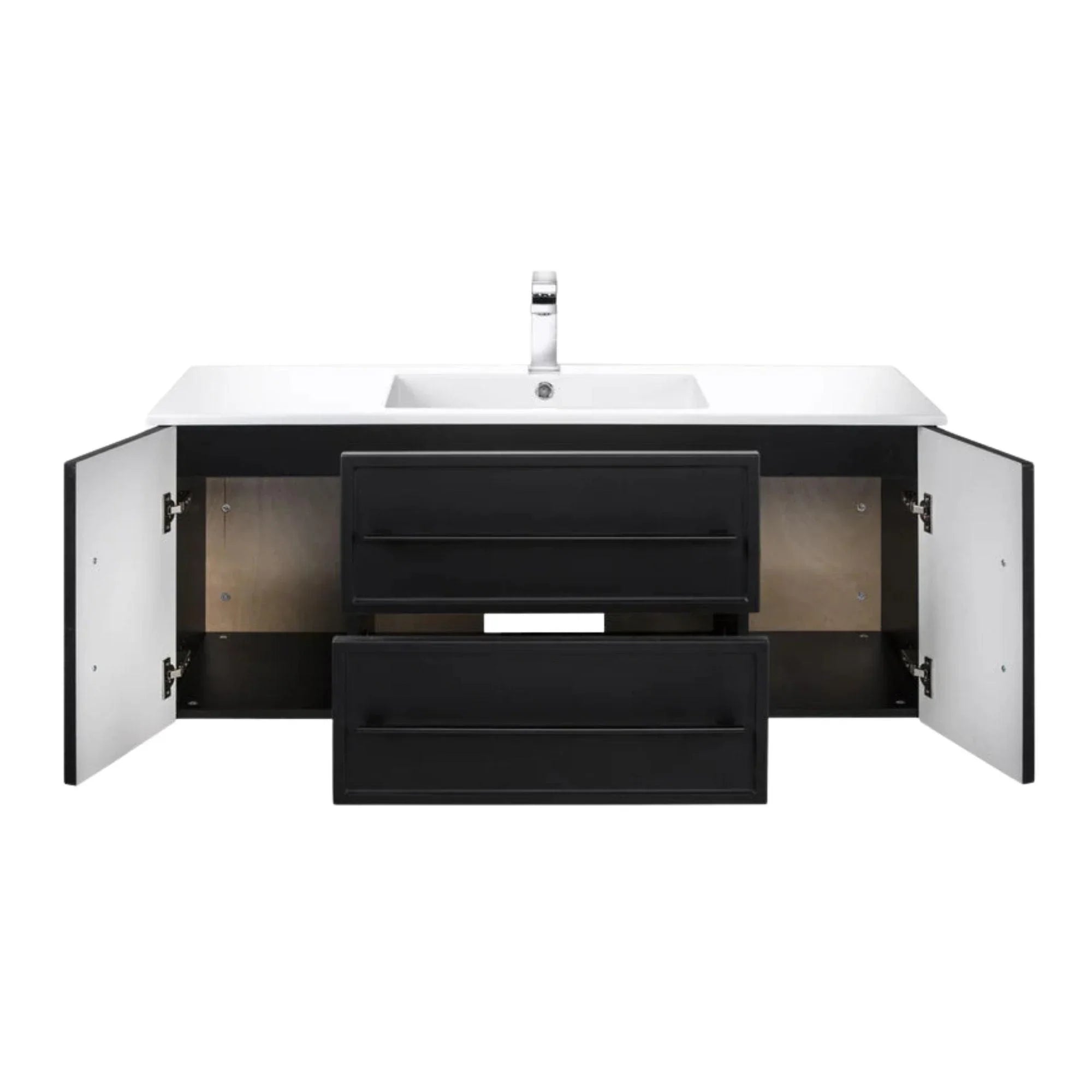 48" Black Wall Mount Single Sink Bathroom Vanity with White Acrylic Countertop : Milano Collection - Golden Elite Deco