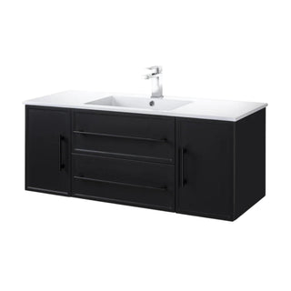 48" Black Wall Mount Single Sink Bathroom Vanity with White Acrylic Countertop : Milano Collection - Golden Elite Deco