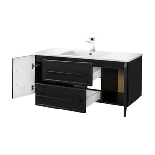 48" Black Wall Mount Single Sink Bathroom Vanity with White Acrylic Countertop : Milano Collection - Golden Elite Deco
