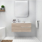 42" Dorato Brown Wall Mount Single Sink Bathroom Vanity with White Acrylic Countertop : Beachwood - Golden Elite Deco