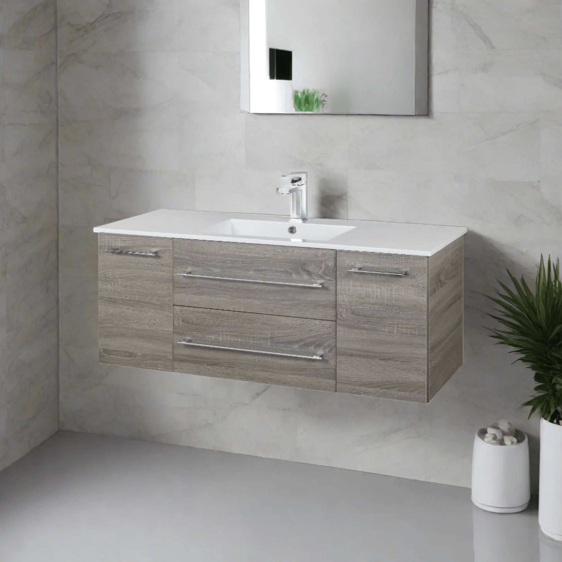 48" Dorato Brown Wall Mount Single Sink Bathroom Vanity with White Acrylic Countertop : Kato Collection - Golden Elite Deco