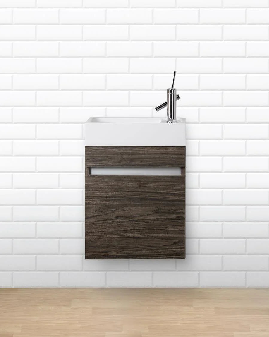 18" Wall Mount Bathroom Vanity with White Acrylic Countertop - Tete a Tete : Piccolo - Golden Elite Deco