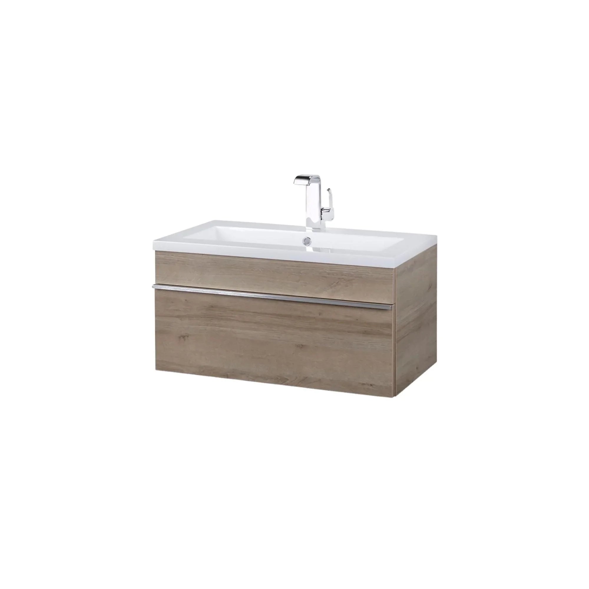 30" Organic Beige Wall Mount Single Sink Bathroom Vanity with White Acrylic Countertop : Trough - Golden Elite Deco
