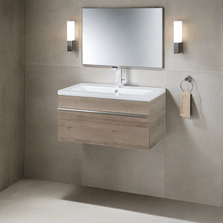 30" Organic Beige Wall Mount Single Sink Bathroom Vanity with White Acrylic Countertop : Trough - Golden Elite Deco