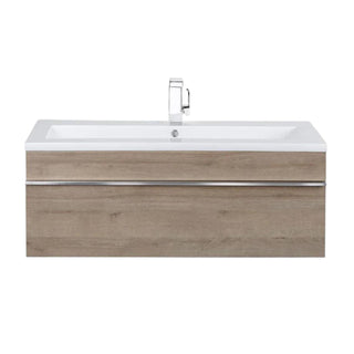 Meuble-lavabo Mural Beige Organique de 42po avec Comptoir en Acrylique Blanc : Collection Trough