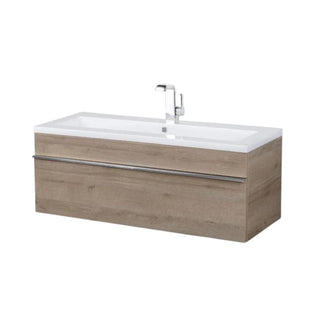 Meuble-lavabo Mural Beige Organique de 42po avec Comptoir en Acrylique Blanc : Collection Trough