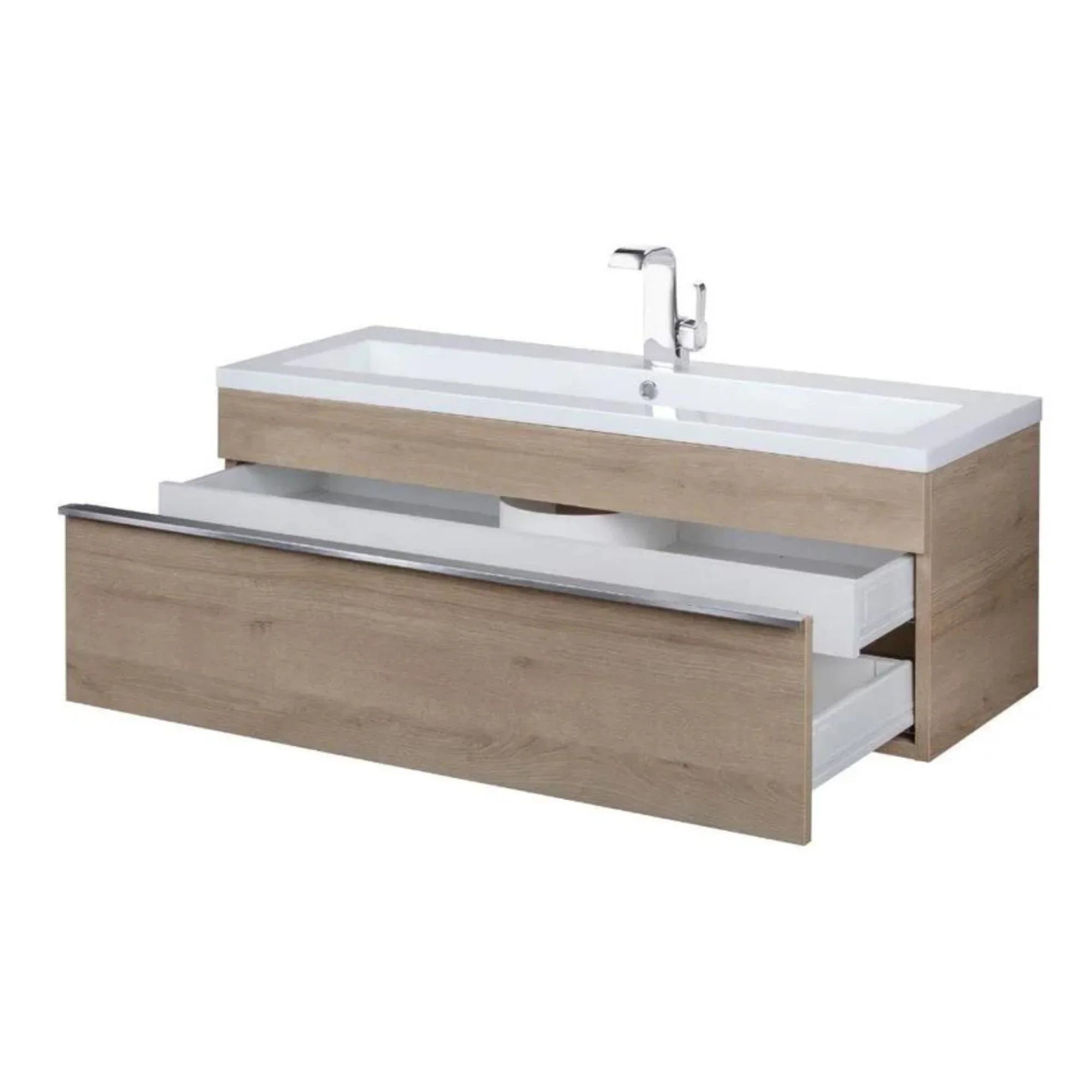 Meuble-lavabo Mural Beige Organique de 42po avec Comptoir en Acrylique Blanc : Collection Trough