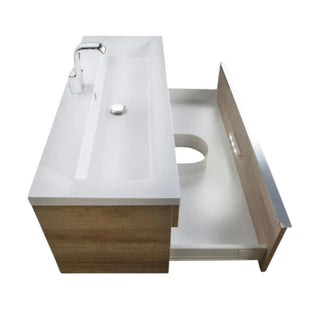 Meuble-lavabo Mural Beige Organique de 42po avec Comptoir en Acrylique Blanc : Collection Trough