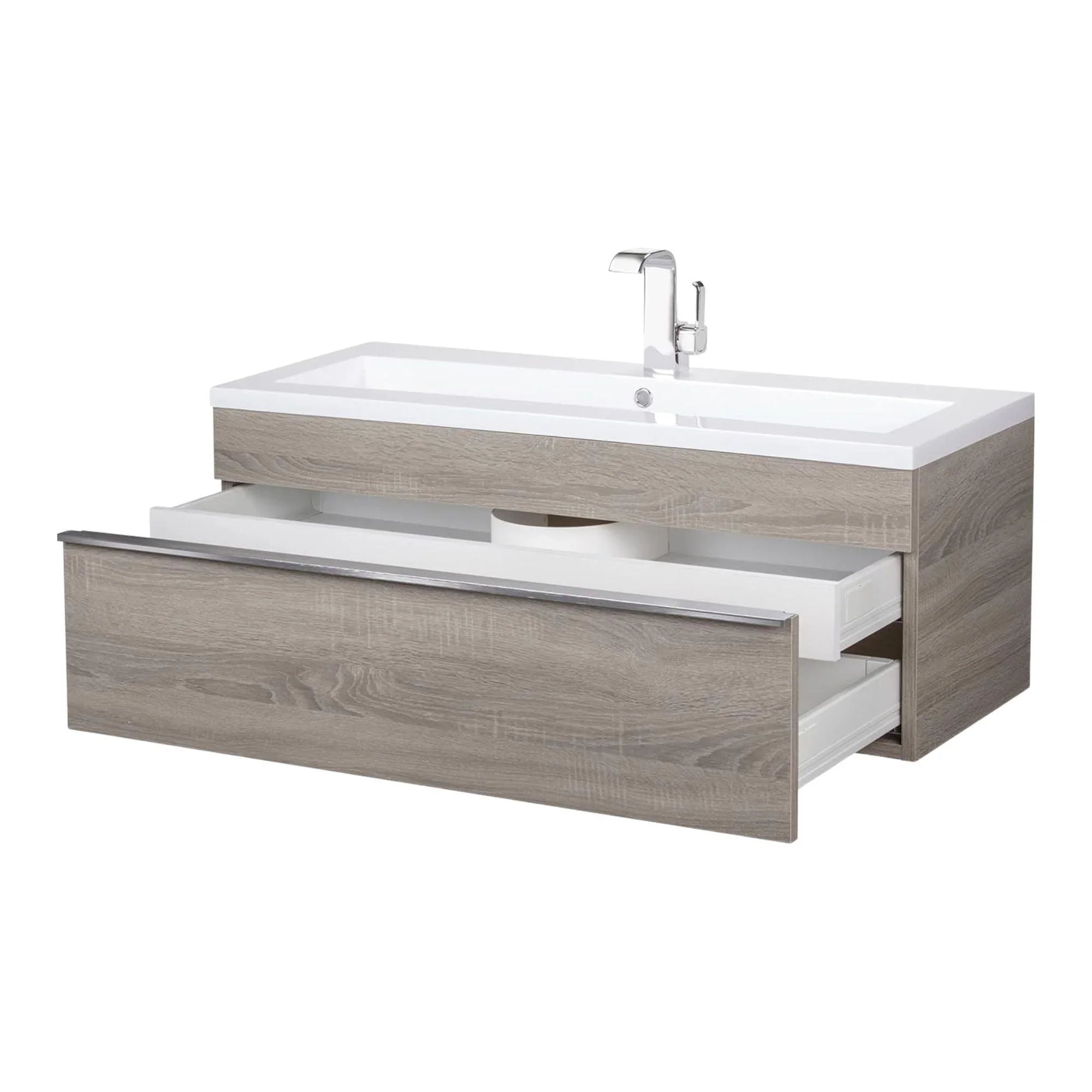 42" Soho Light Grey Wall Mount Single Sink Bathroom Vanity with White Acrylic Countertop : Trough - Golden Elite Deco
