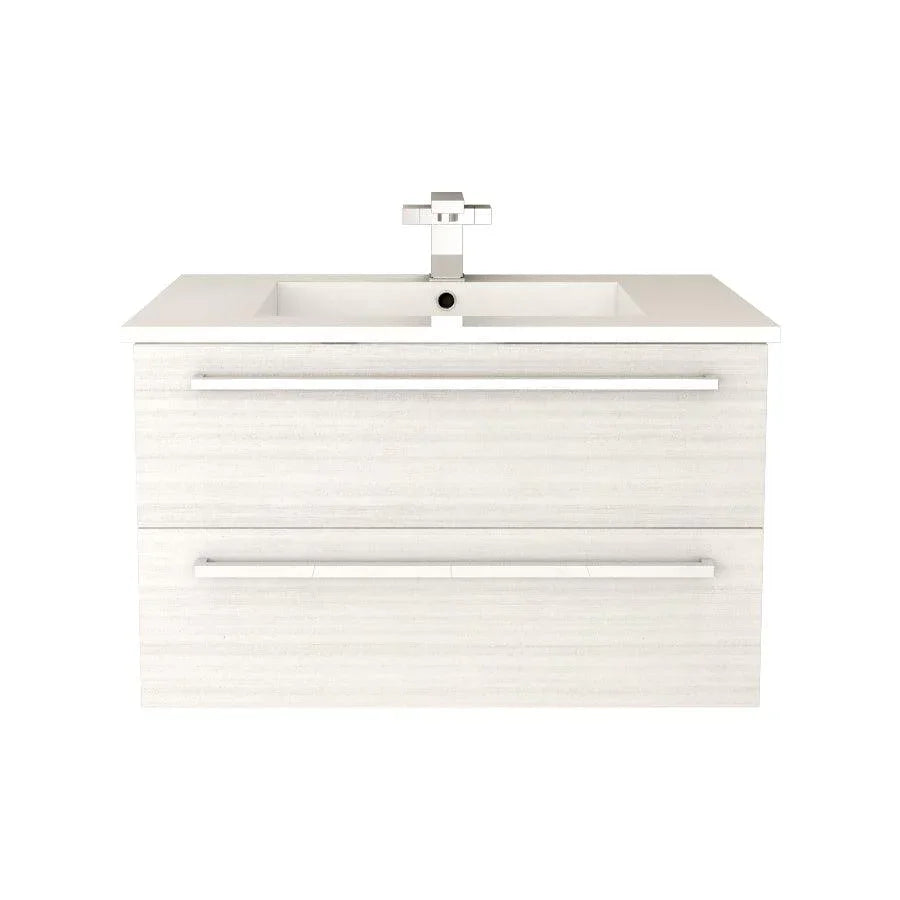 30" White Chocolate Wall Mount Single Sink Bathroom Vanity with White Acrylic Countertop : Silhouette - Golden Elite Deco