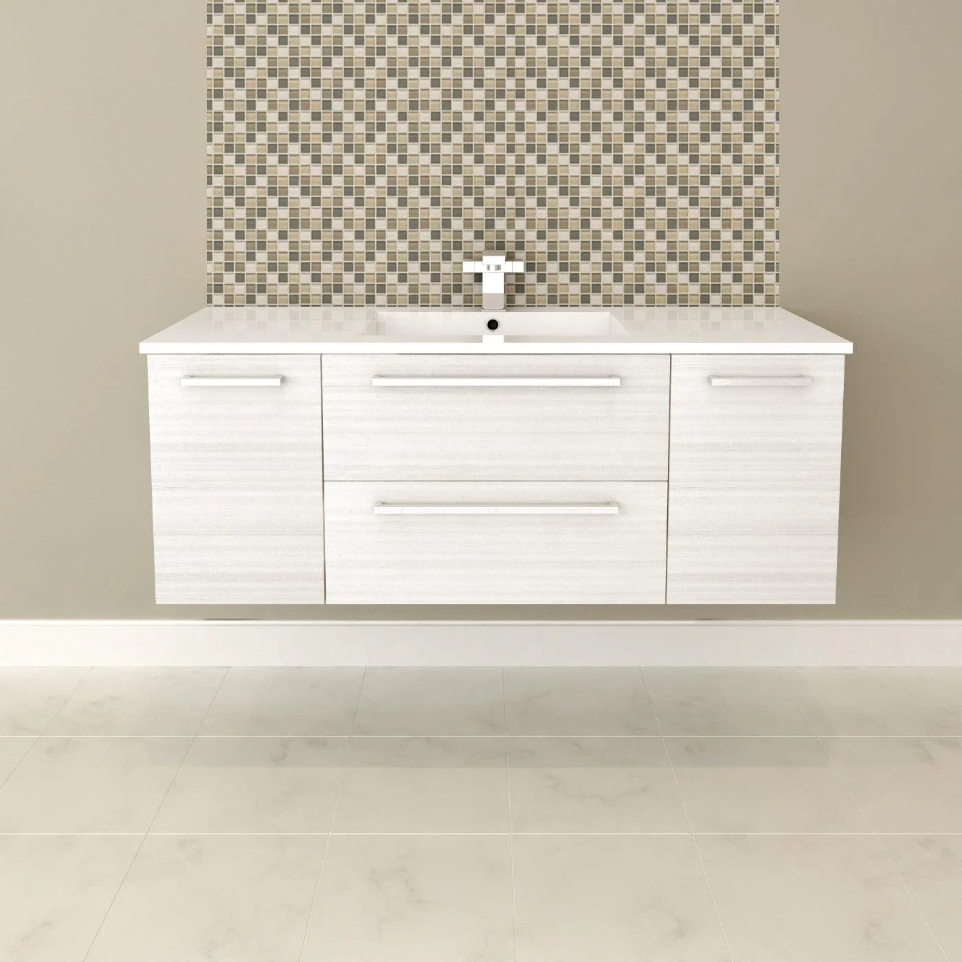 48" White Chocolate Wall Mount Single Sink Bathroom Vanity with White Acrylic Countertop : Silhouette Collection - Golden Elite Deco