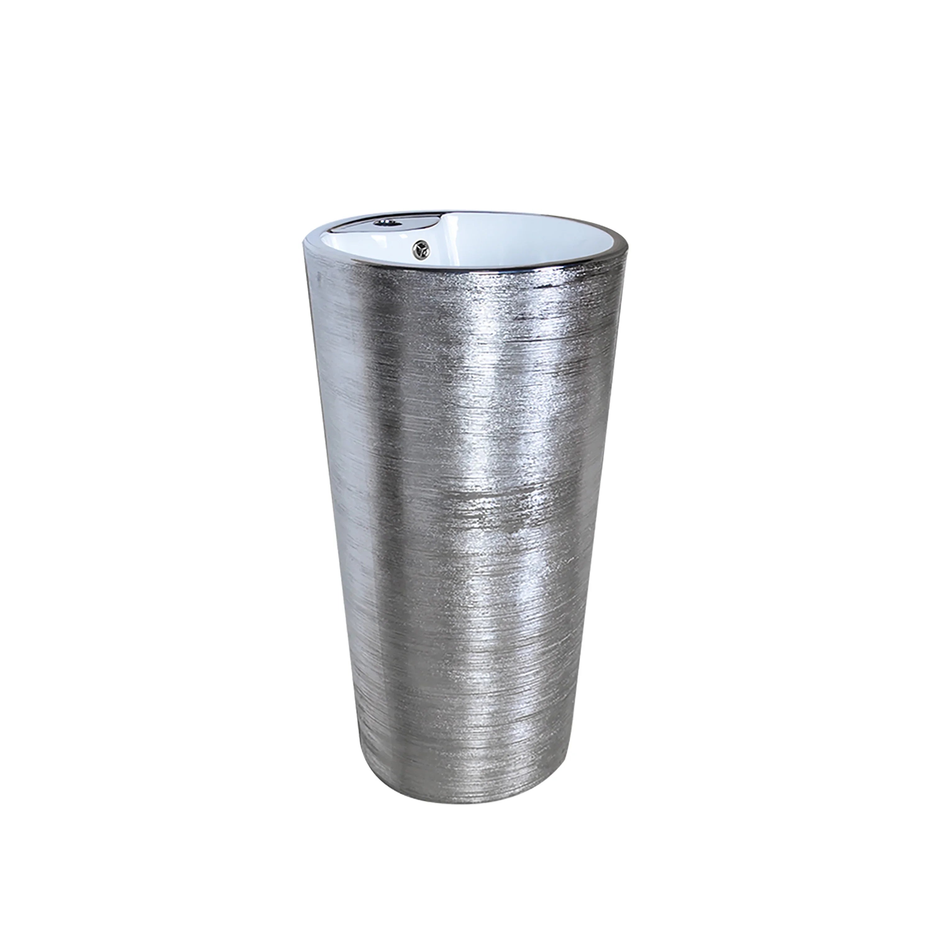 Lavabo sur Colonne 16po en Céramique Argenté Texturé - Vanité Autoportante