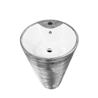 16" Ceramic Pedestal Sink with Textured Silver Finish