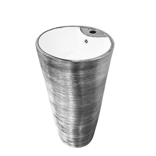 16" Ceramic Pedestal Sink with Textured Silver Finish