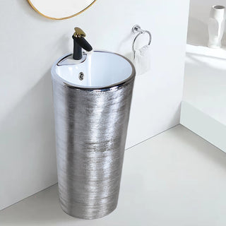 16" Ceramic Pedestal Sink with Textured Silver Finish