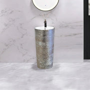 Lavabo sur Colonne 16po en Céramique Argenté Texturé - Vanité Autoportante