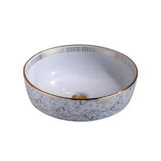 Vessel Sink  - G347 White and Gold flower motive