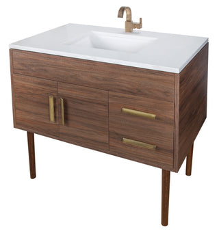 36" Brown Freestanding Bathroom Vanity with White Acrylic Countertop : Garland - Golden Elite Deco