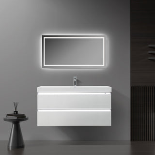 42" Glossy White Wall Mount Light-Up Bathroom Vanity with White Polymarble Countertop - Golden Elite Deco