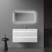 42" Glossy White Wall Mount Light-Up Bathroom Vanity with White Polymarble Countertop - Golden Elite Deco