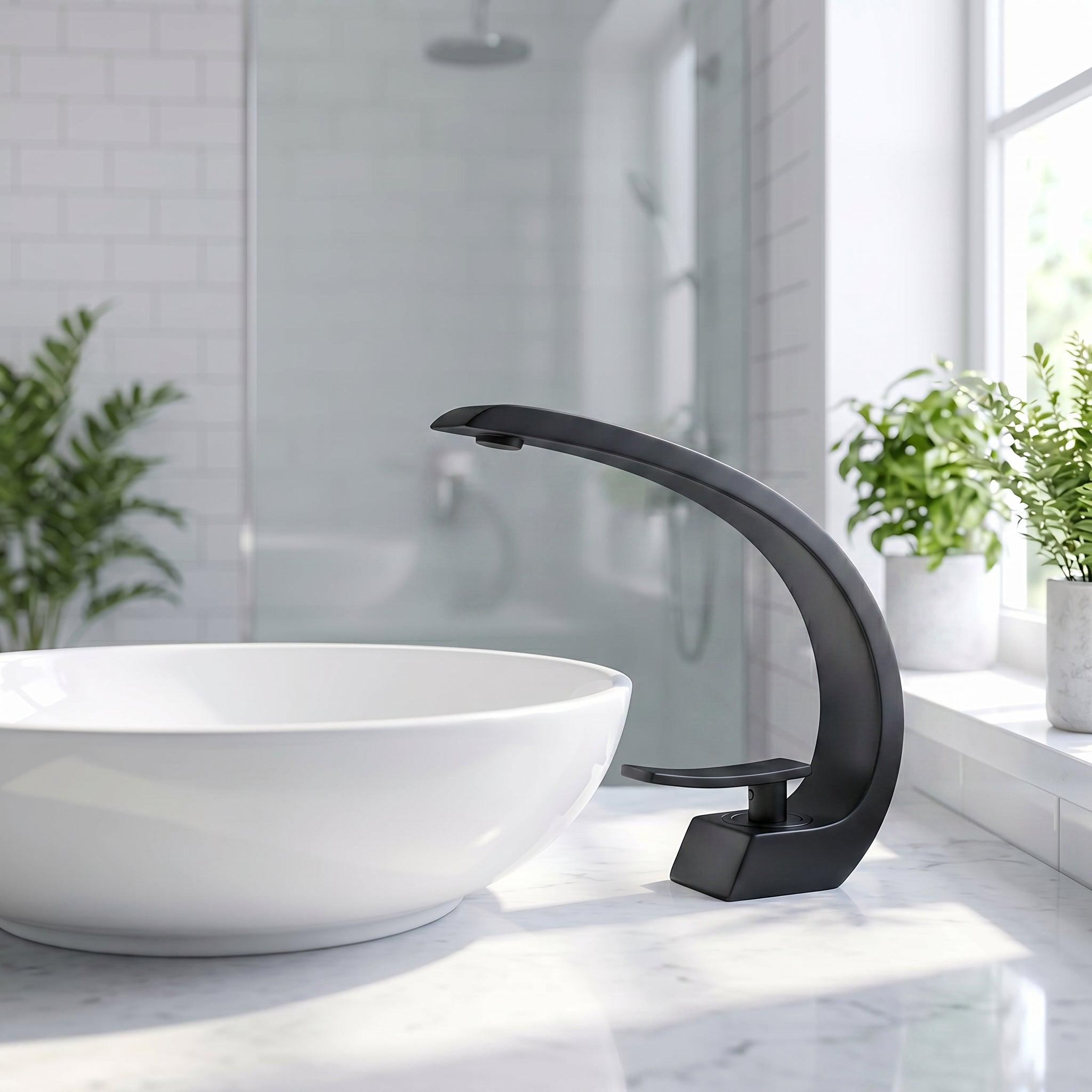 Robinet de Lavabo de Salle de Bains à 1 Poignée G-shape en Noir Mat