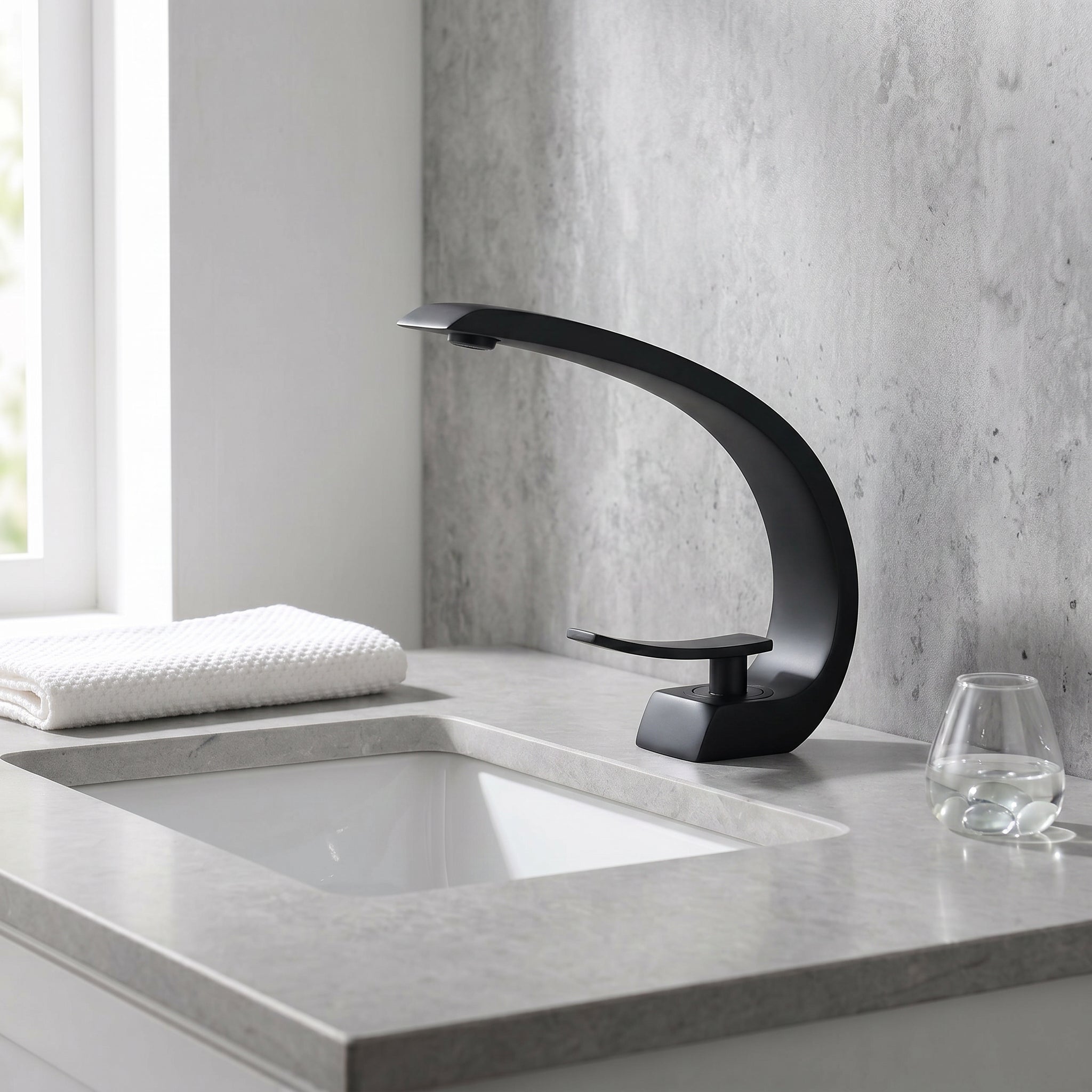 Robinet de Lavabo de Salle de Bains à 1 Poignée G-shape en Noir Mat