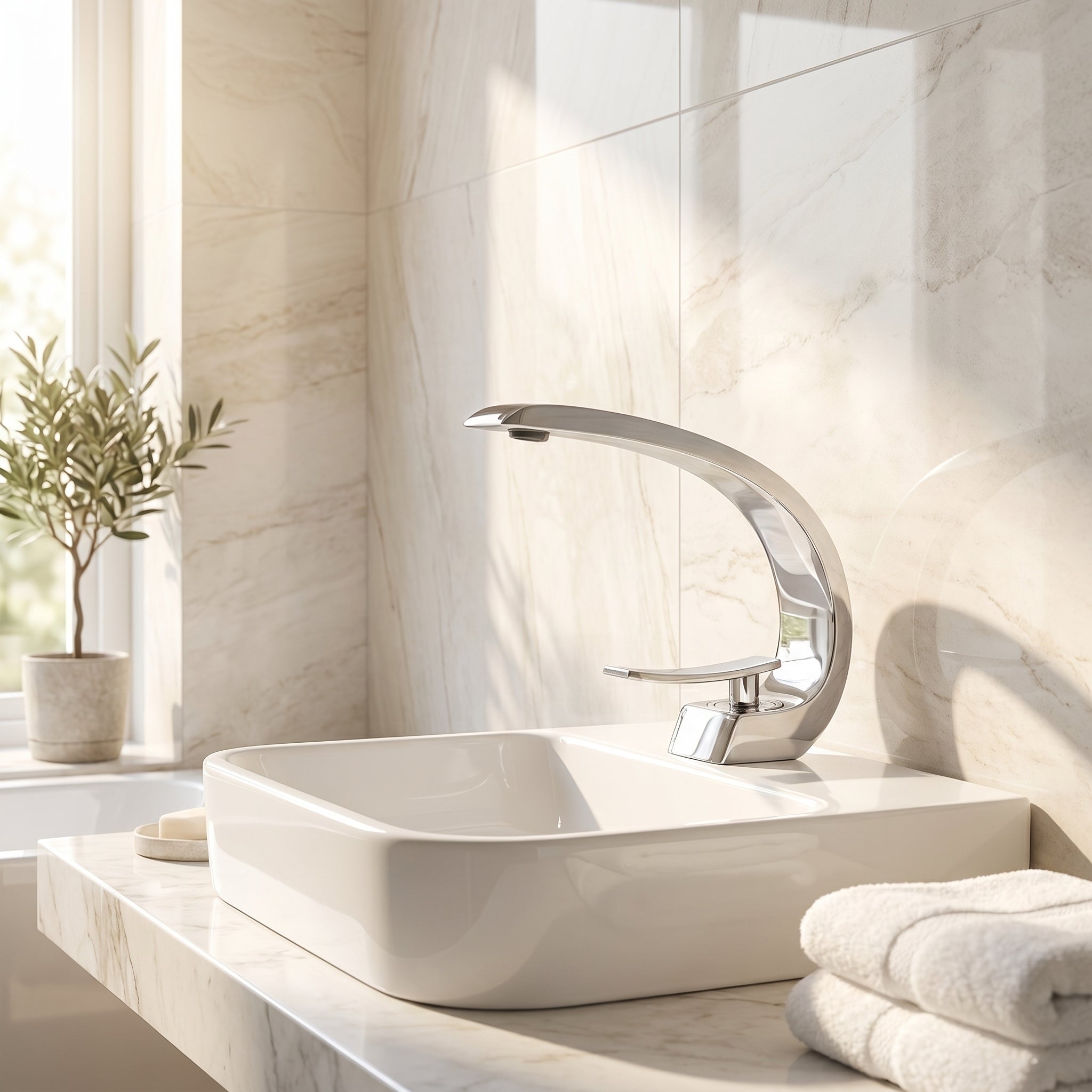 Robinet de Lavabo de Salle de Bains à 1 Poignée G-shape en Chromé