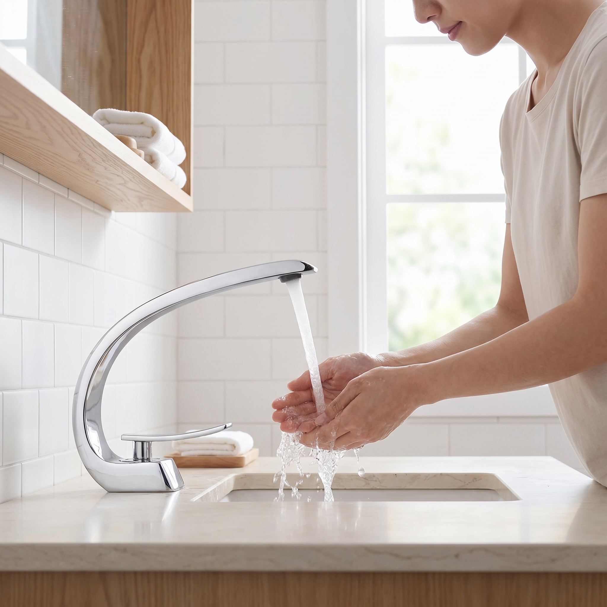 Robinet de Lavabo de Salle de Bains à 1 Poignée G-shape en Chromé
