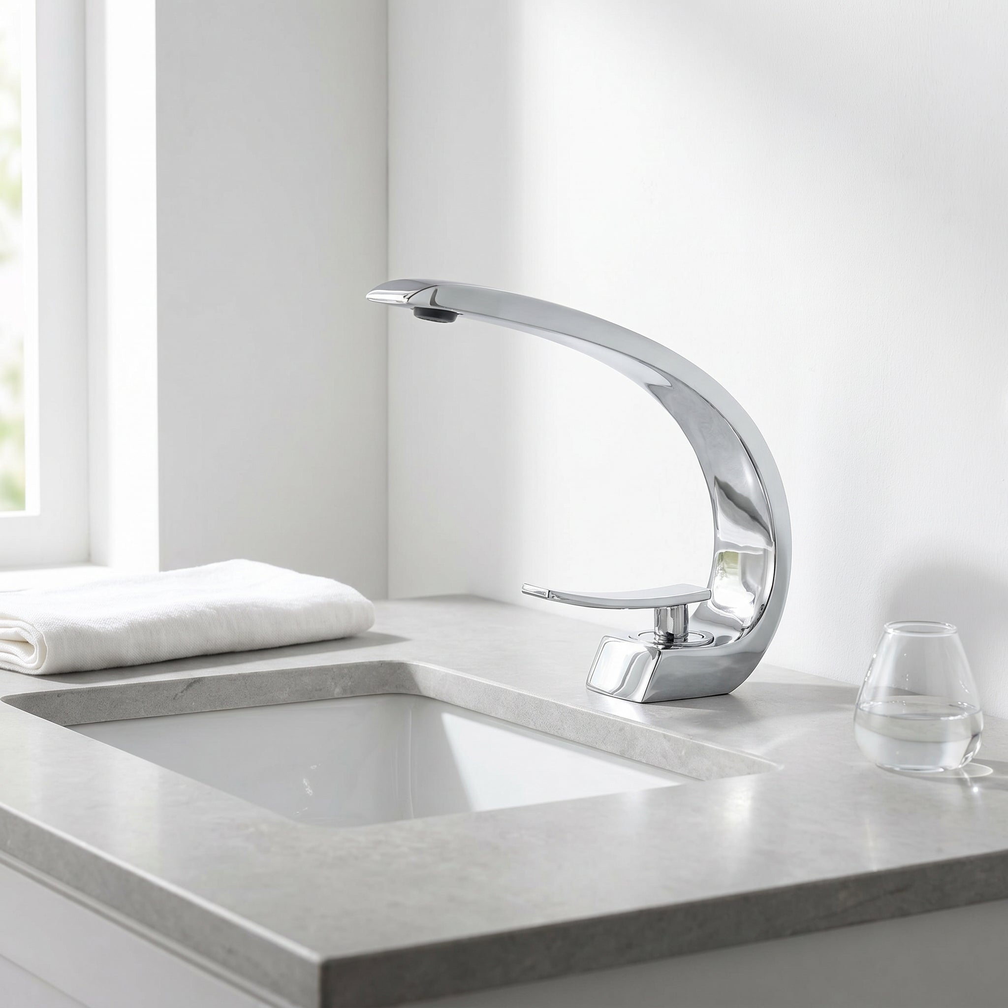Robinet de Lavabo de Salle de Bains à 1 Poignée G-shape en Chromé